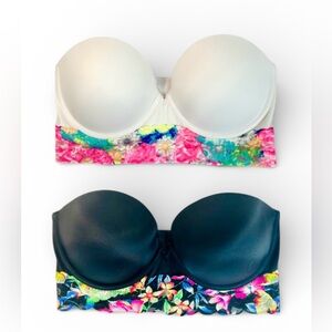 PINK Victoria’s Secret Strapless Lace Bustier Bra Set of 2 Black/White 36D